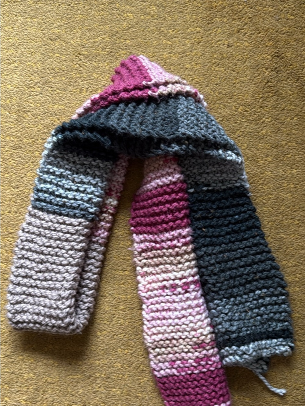 Handmade Multicolor Knit Scarf - Pink, Gray, Cream